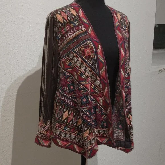 Johnny Was Graphite velour embroidered jacket - Picture 13 of 16